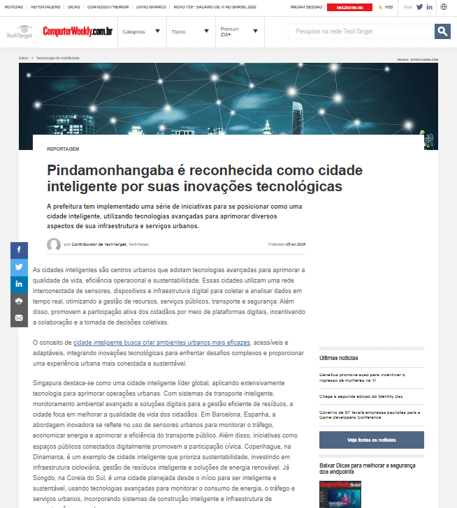 Notícia no site ComputerWeekly.com.br