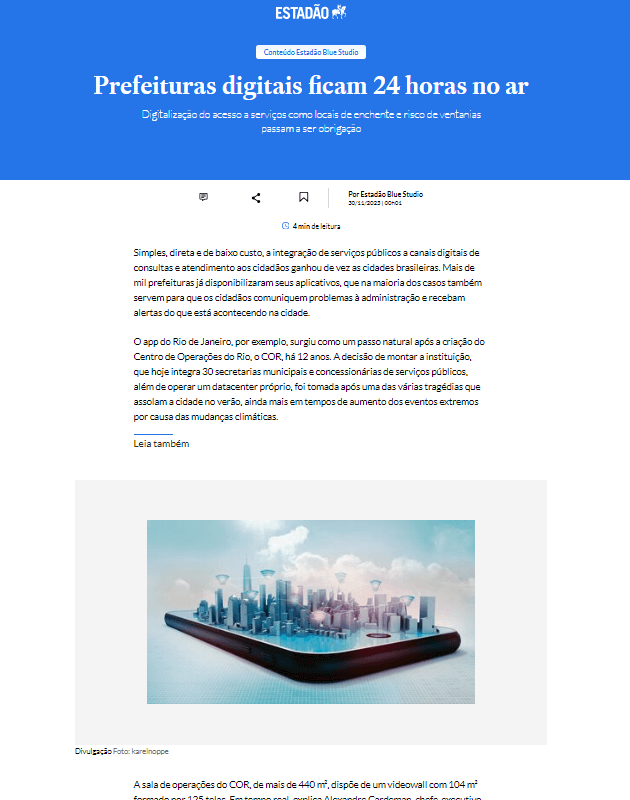 Notícia no site do Estadão