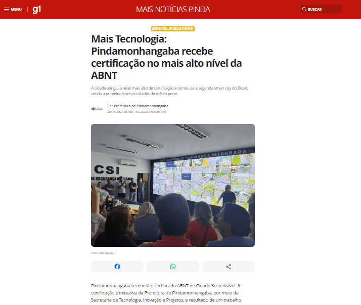 Notícia no site do G1