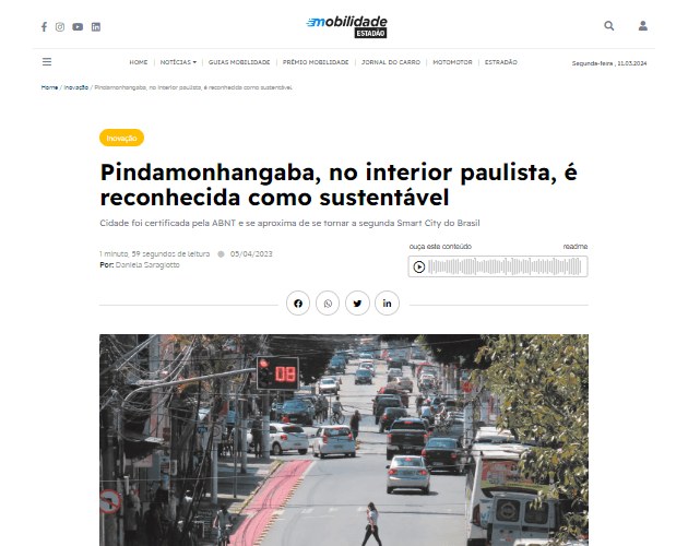 Notícia no site da Mobilidade Estadão
