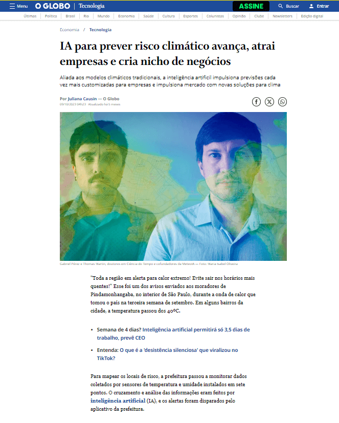 Segunda notícia no site do O Globo
