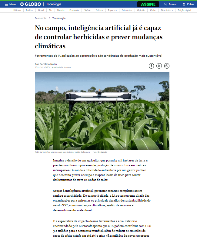 Notícia no site do O Globo