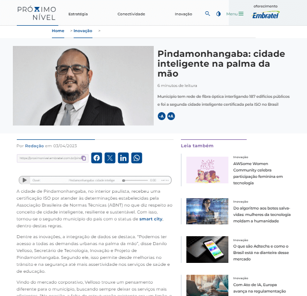 Notícia no site do Próximo Nível
