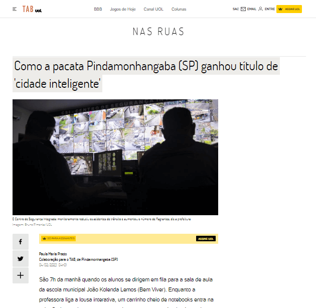 Notícia no site da TAB Uol