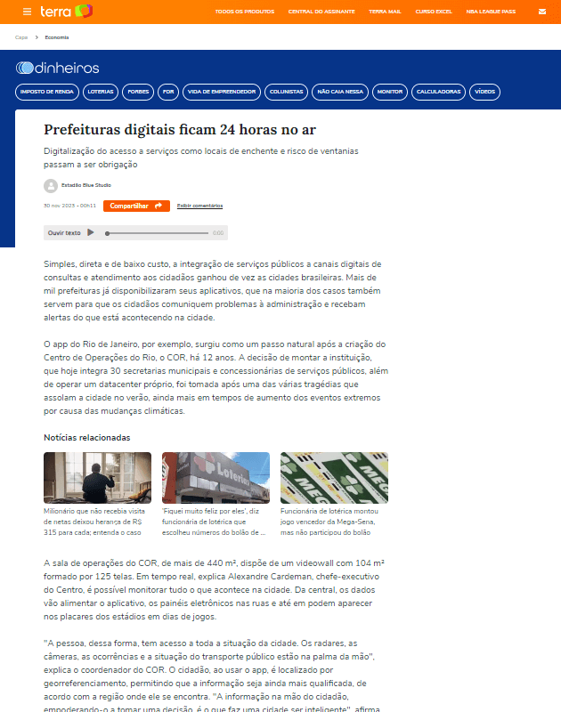 Notícia no site da Terra